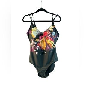 Fantasizer One piece Black Floral Swimsuit size 14. Excellent Condition.